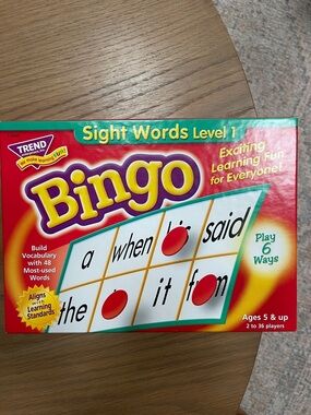 Trend Sight Words Level 1 Bingo - Red/Yellow Box